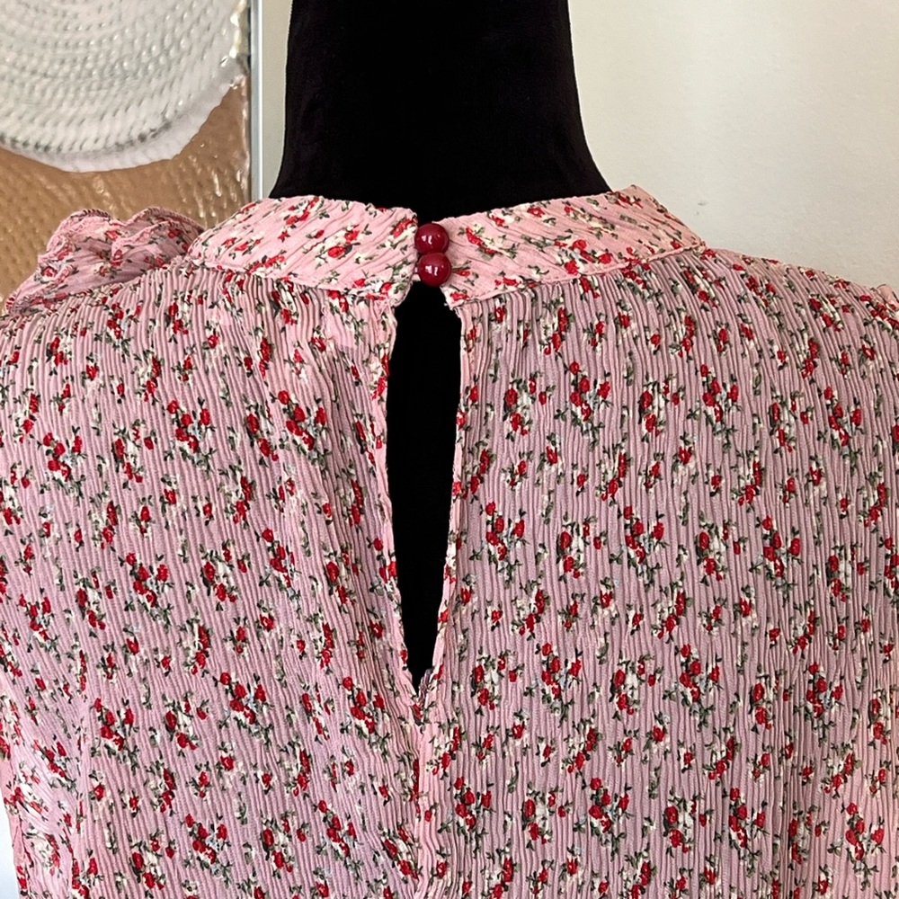 Sweet Rain Pleated Ruffled Pink Floral Top Size XXL NWT - Picture 6 of 9